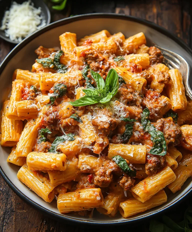 One-Pot Creamy Beef Rigatoni Pasta-Easy Dinner