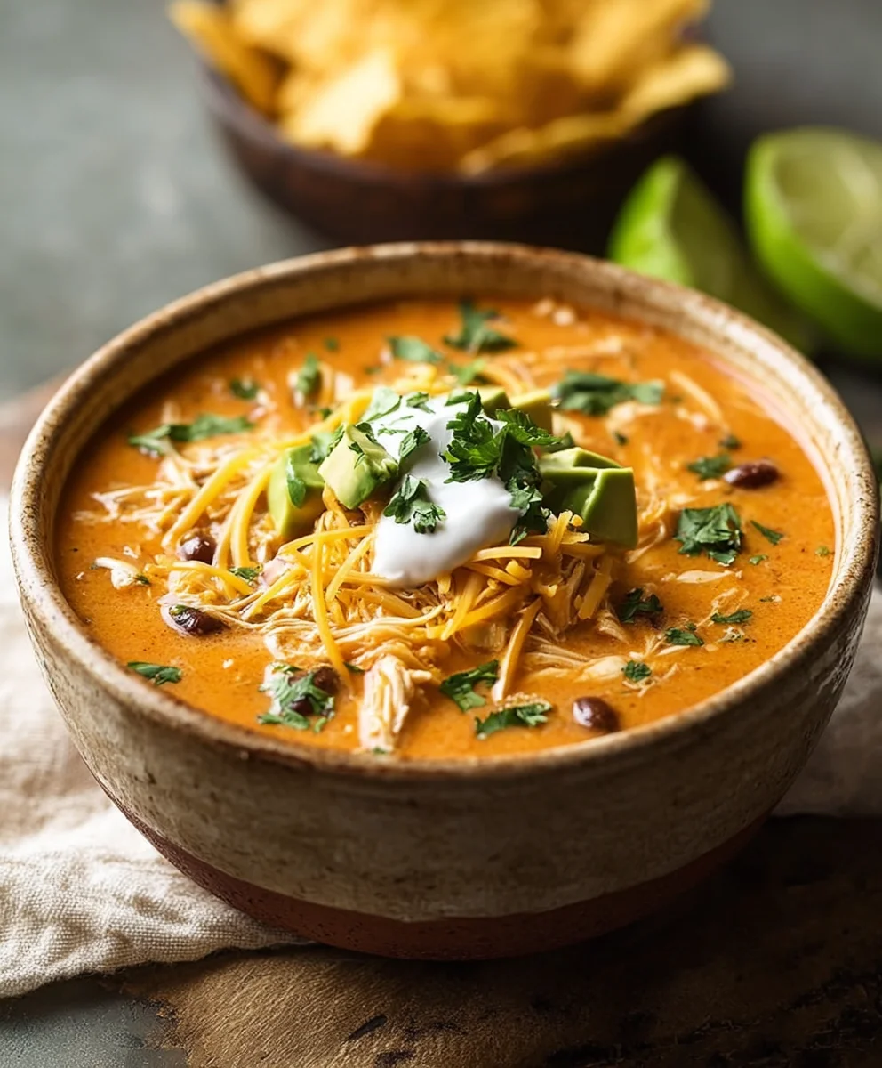 Creamy Chicken Enchilada Soup- Easy & Delicious