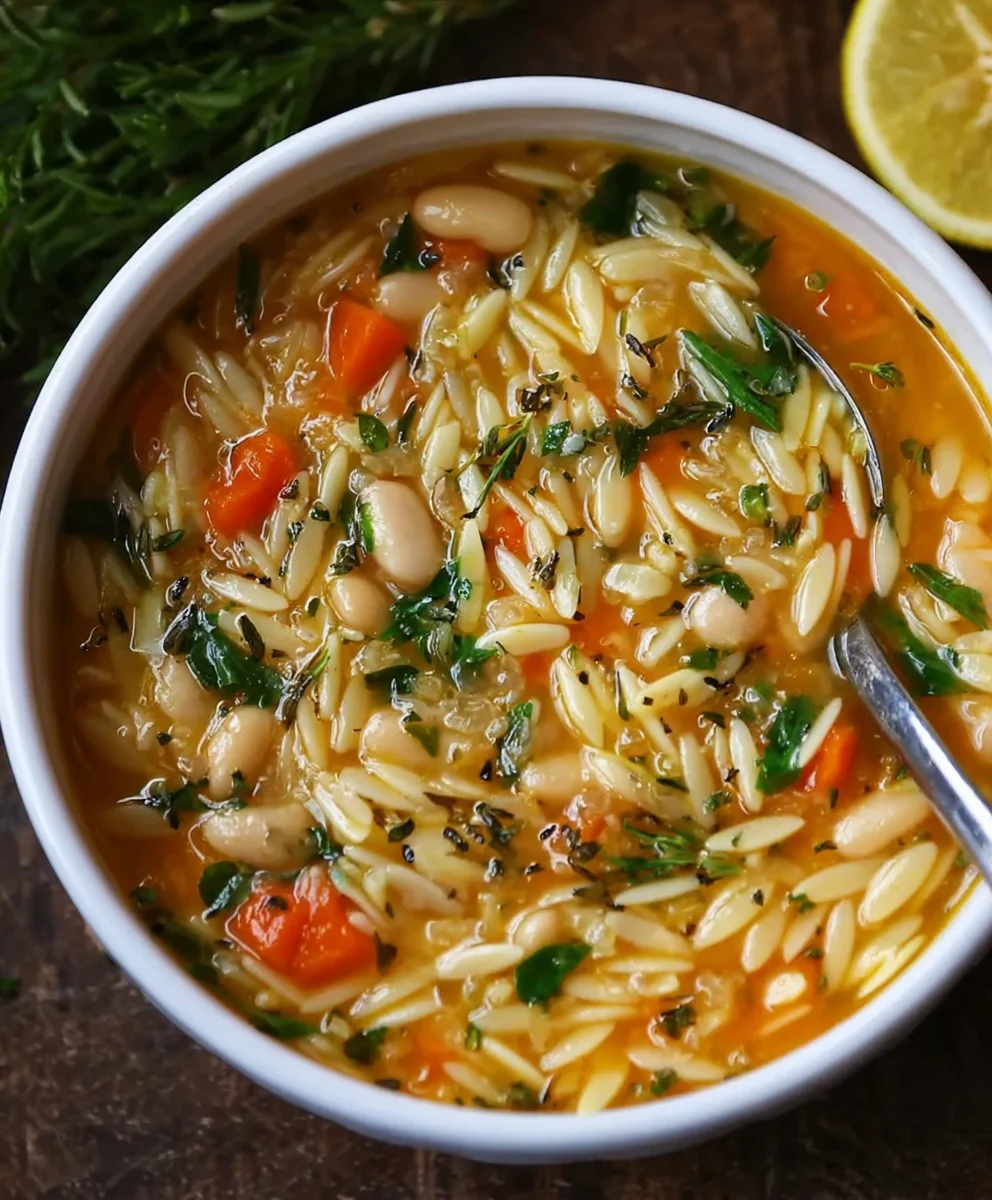 Zesty Lemon White Bean Orzo Soup-Comfort in a Bowl