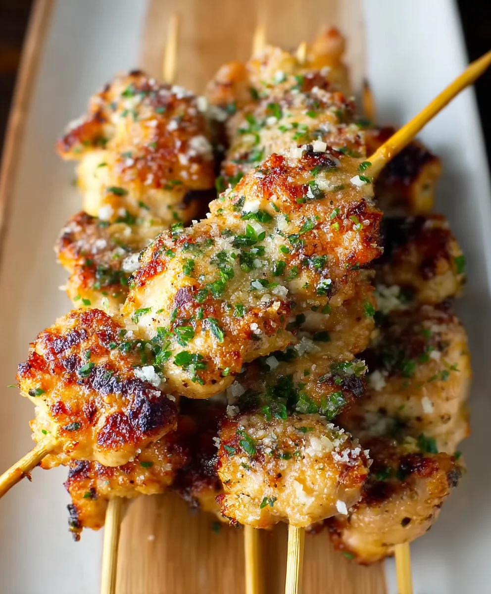 Garlic Parmesan Chicken Skewers- Easy & Flavorful