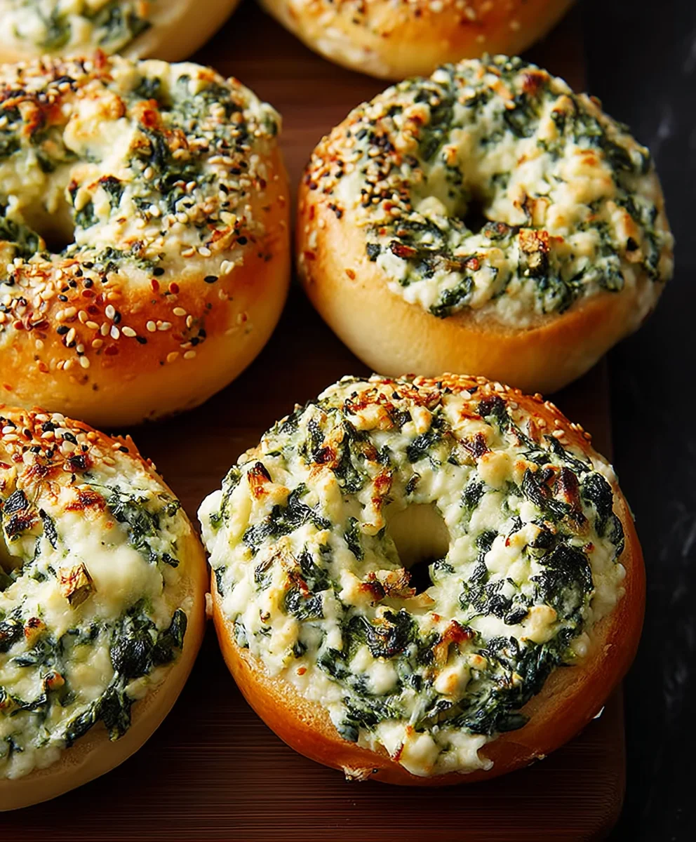Cheesy Spinach-Artichoke Bagels Delicious Easy Recipe