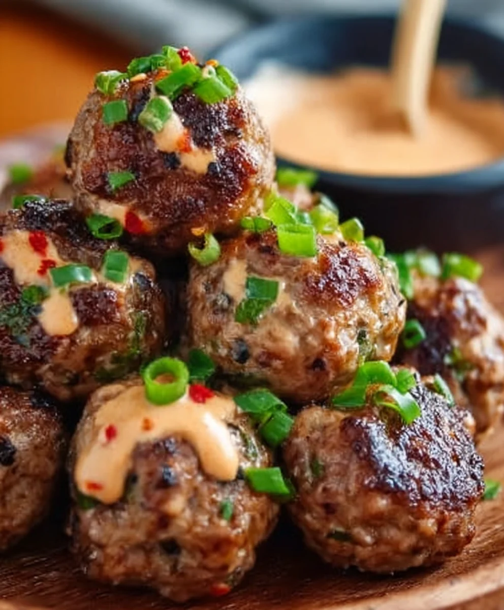 Korean BBQ Beef Meatballs Spicy Mayo Dip Easy Recipe