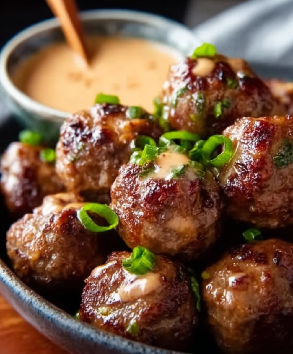 Korean BBQ Beef Meatballs Spicy Mayo Dip Easy Recipe