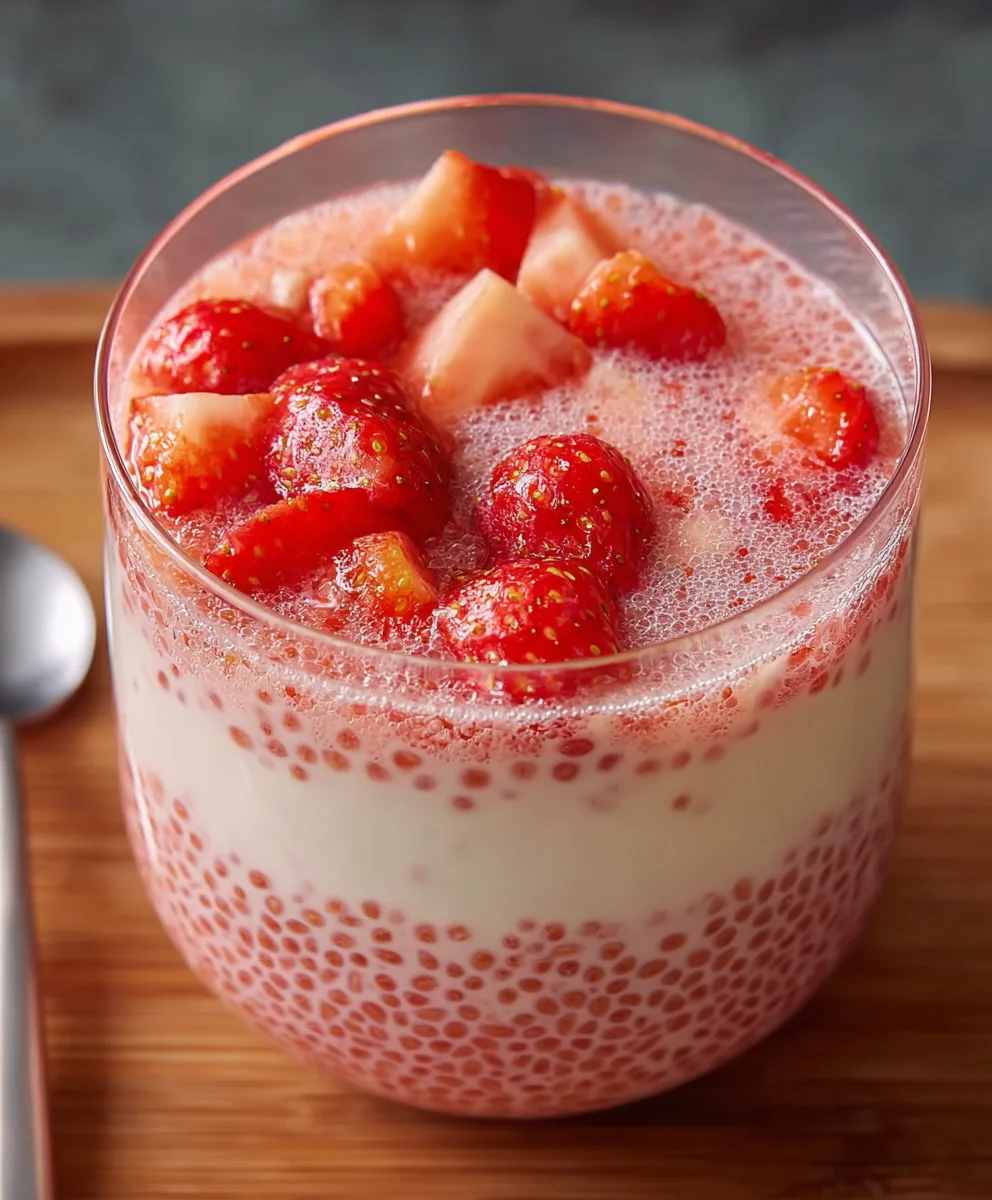 Easy Strawberry Sago Pudding- Refreshing Dessert Recipe