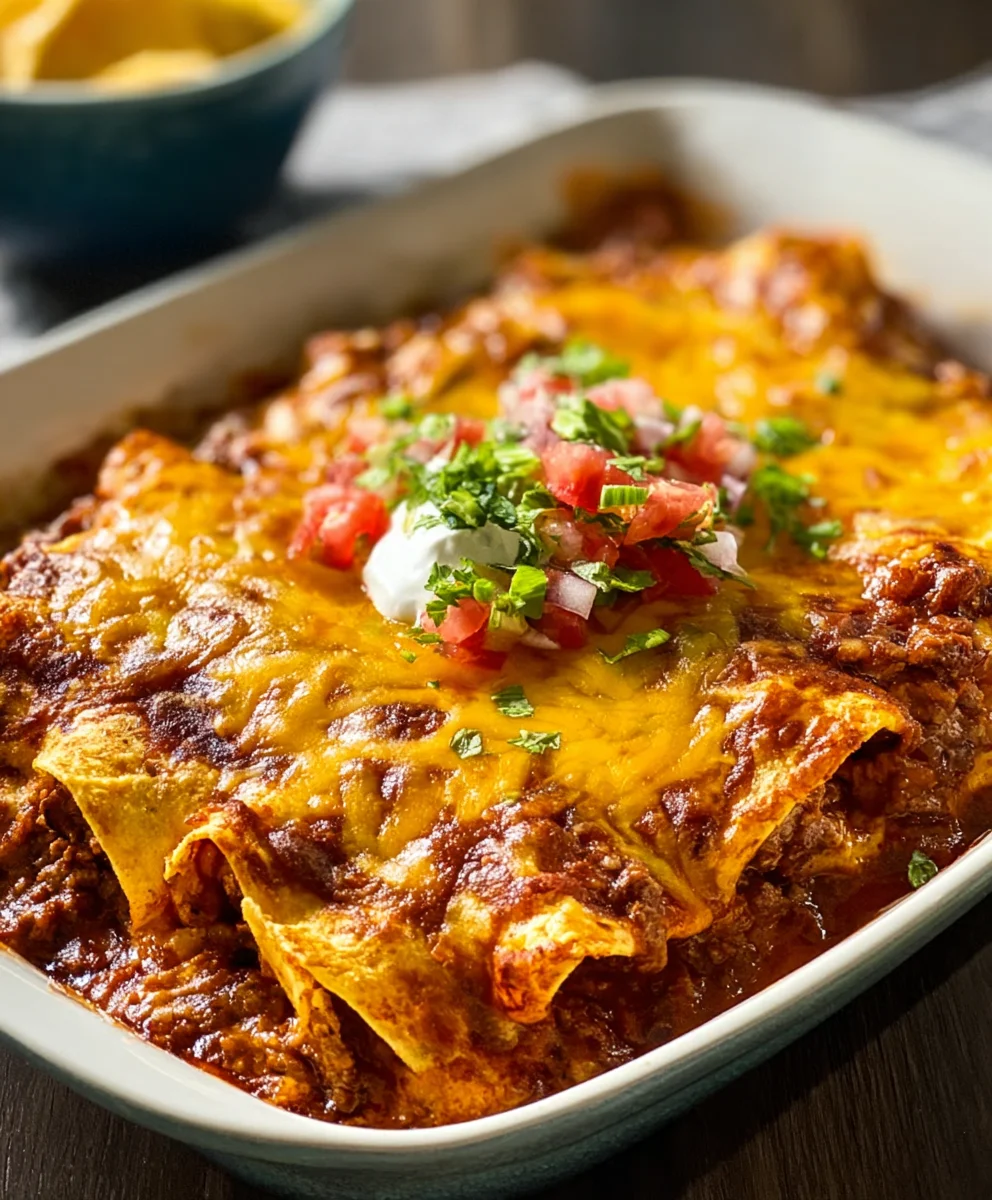 Easy Beef Tortilla Chip Enchiladas-Quick Weeknight Meal