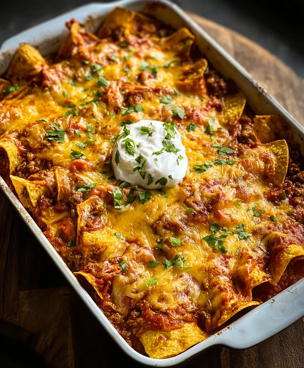 Easy Beef Tortilla Chip Enchiladas-Quick Weeknight Meal