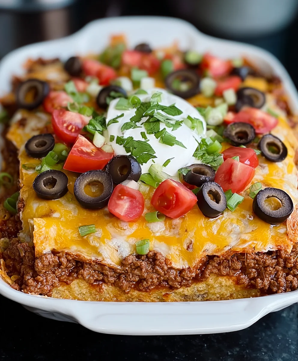Easy Layered Taco Bake Recipe - Ground Beef Delight