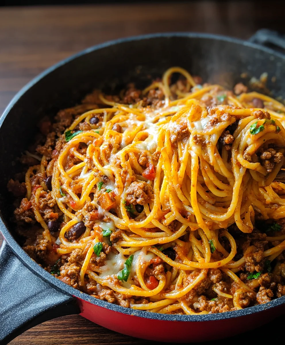 Easy One Pot Taco Spaghetti Dinner-Weeknight Winner