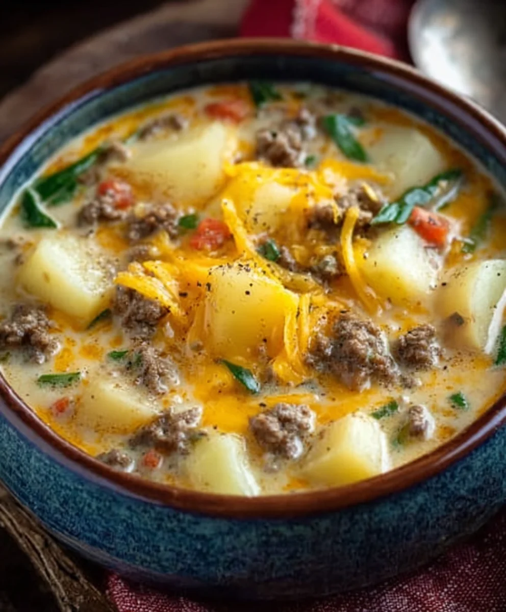 Cheesy Beef Beef Hamburger Potato Soup-Comfort Food Favorite