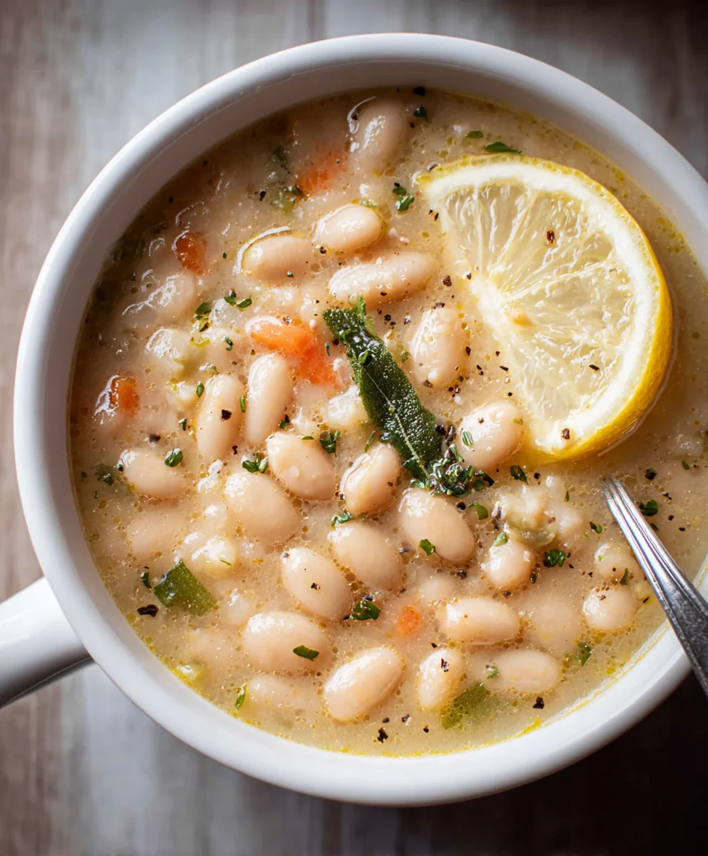 Greek White Bean Soup - Lemon Garlic Flavor