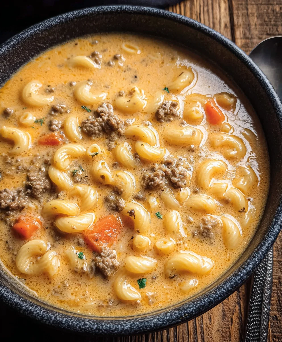 Cheeseburger Macaroni Soup-Creamy Comfort Recipe