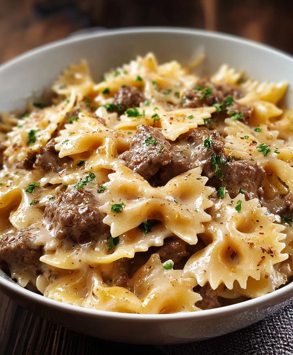 Creamy Parmesan Garlic Beef Pasta - Easy Recipe