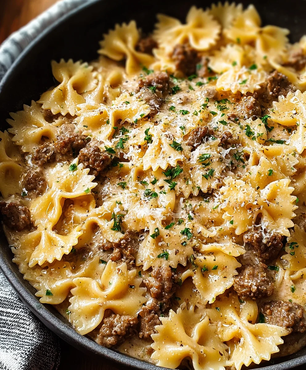 Creamy Parmesan Garlic Beef Pasta - Easy Recipe