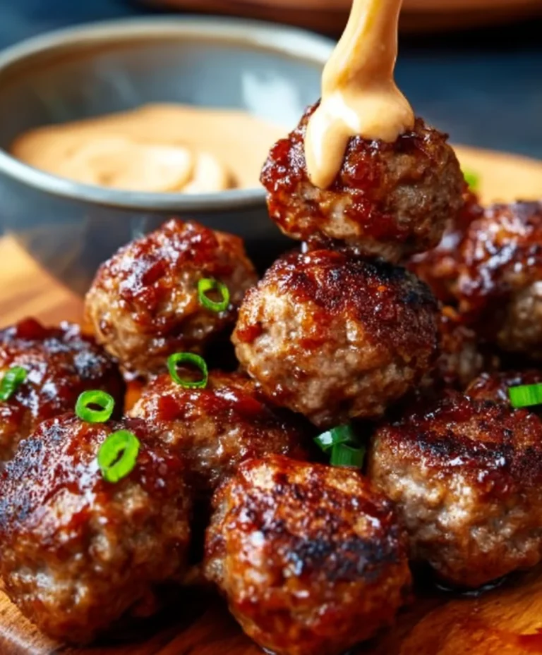 Korean BBQ Beef Meatballs Spicy Mayo Dip