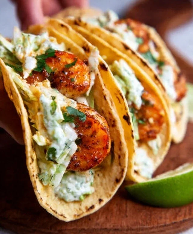 Cilantro Lime Shrimp Tacos with Creamy Slaw