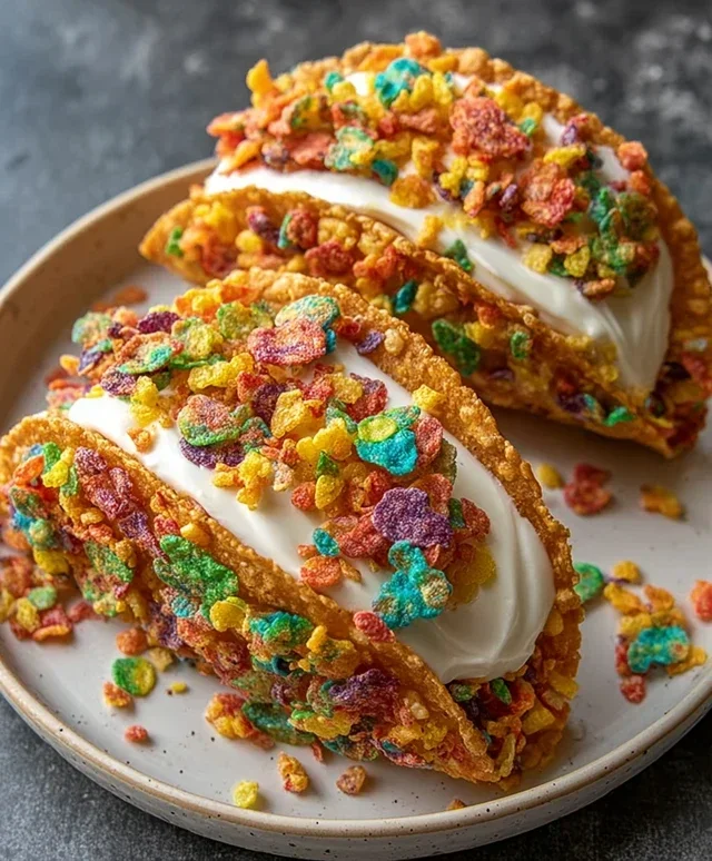 Fruity Pebbles Cheesecake Tacos