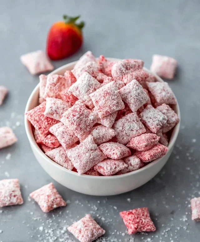 Easy Strawberry Shortcake Puppy Chow