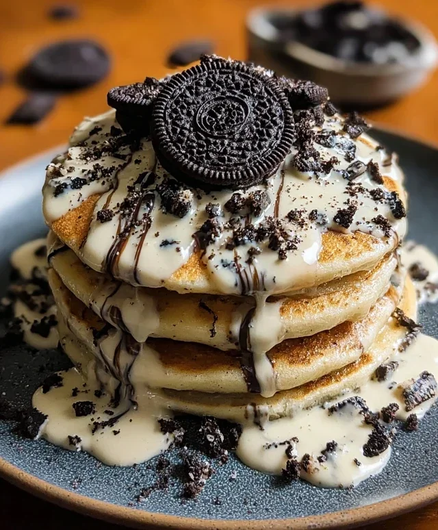 Oreo Pancakes with Cream Cheese Drizzle