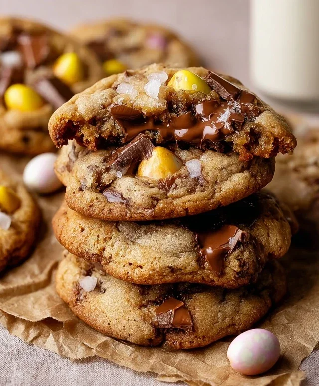 Brown Butter Cadbury Creme Egg Chocolate Chip Cookies