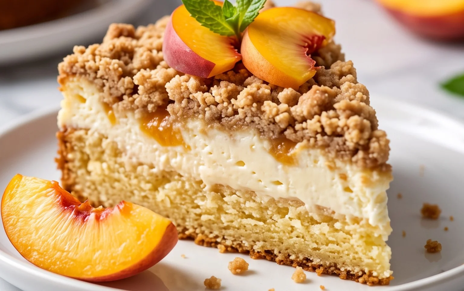 Peach Cream Cheese Cake with Streusel Topping