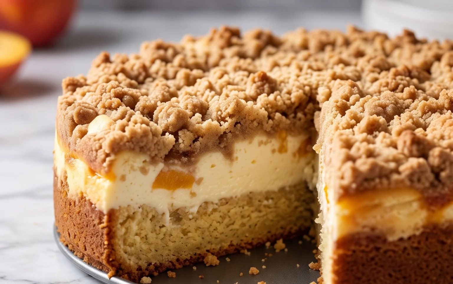 Peach Cream Cheese Cake with Streusel Topping