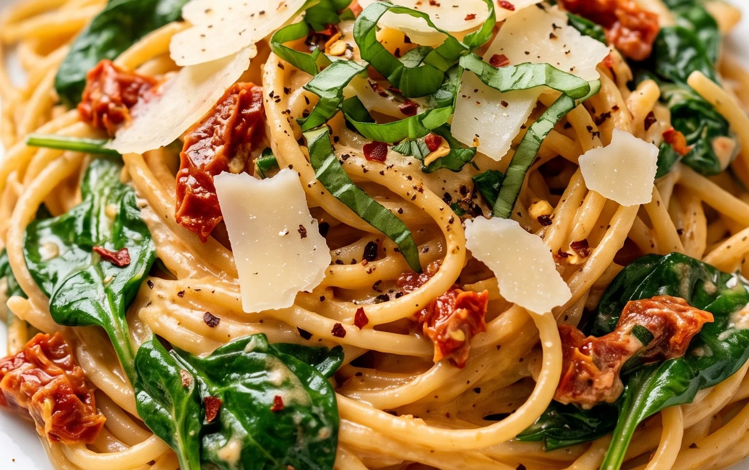 Spaghetti & Spinach with Sun-Dried Tomato Cream Sauce