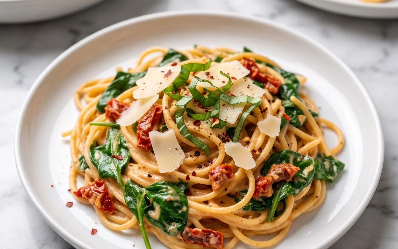 Spaghetti & Spinach with Sun-Dried Tomato Cream Sauce