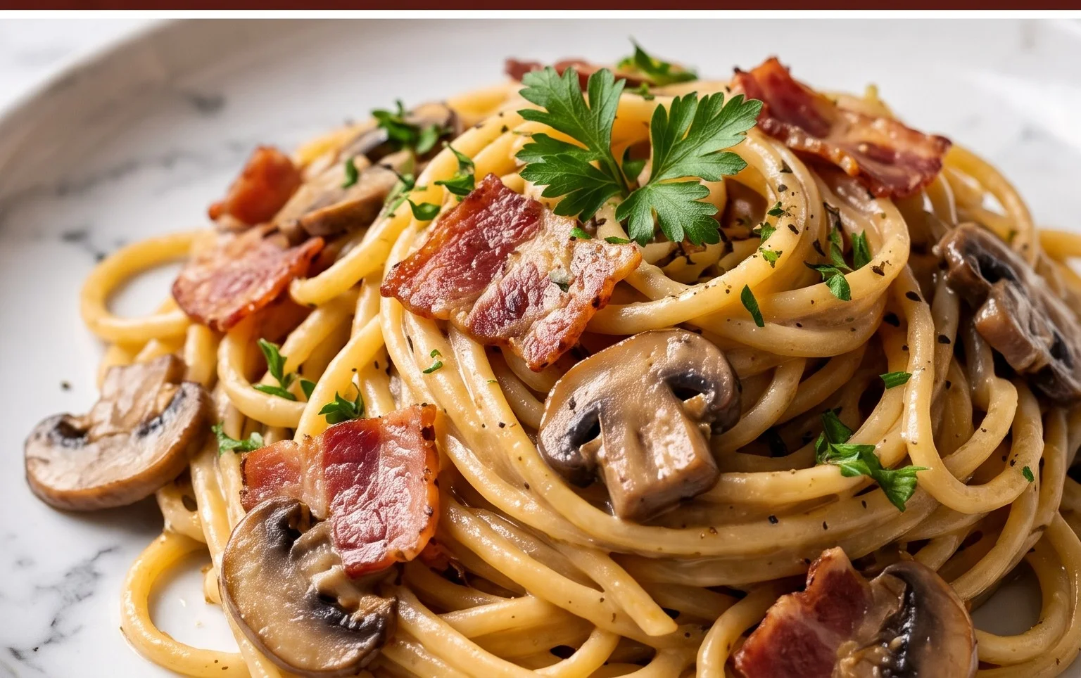 Creamy Beef Bacon and Mushroom Pasta