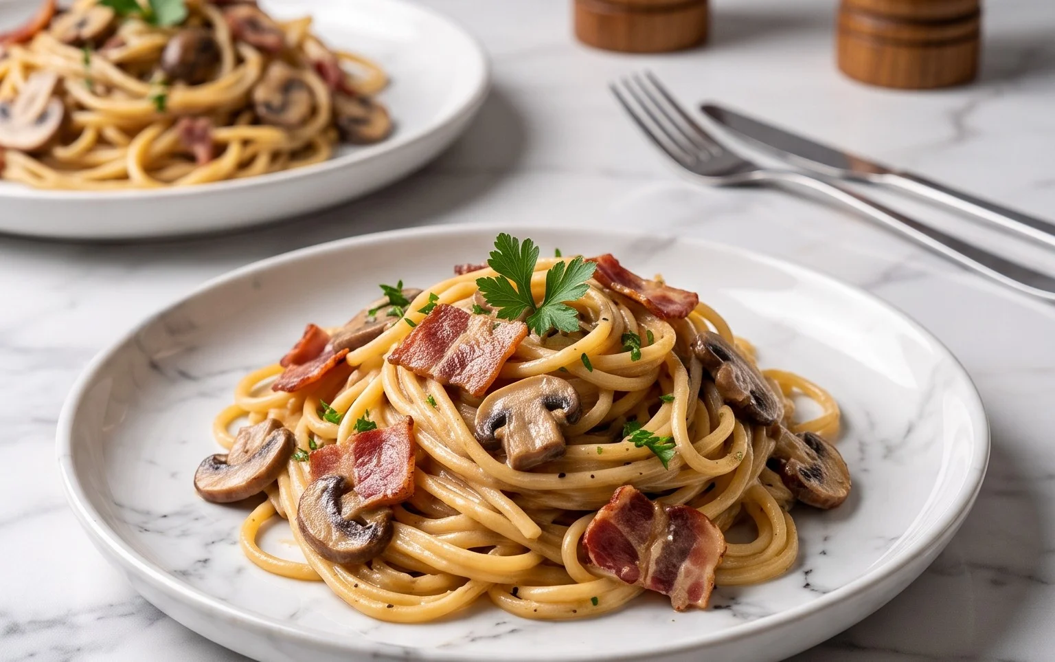Creamy Beef Bacon and Mushroom Pasta