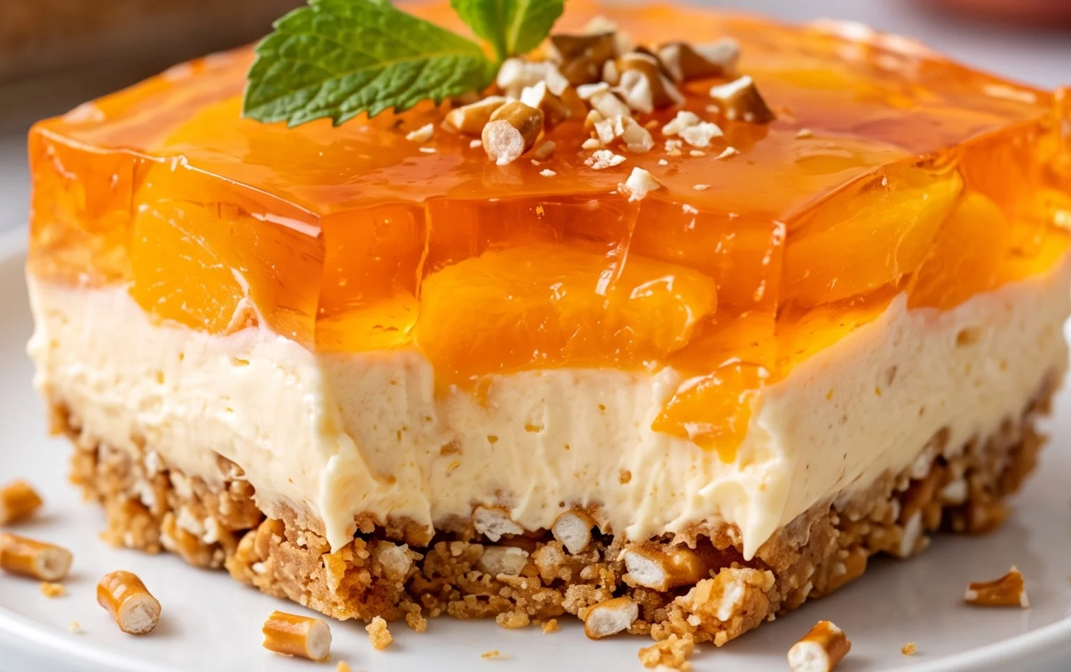 Peach Pretzel Salad Dessert