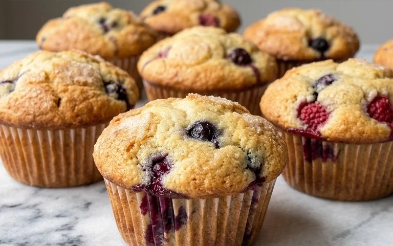 Bakery Style Mixed Berry Muffins | with Frozen Berries